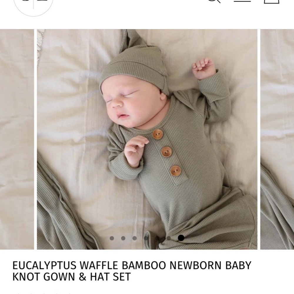 EUCALYPTUS WAFFLE BAMBOO NEWBORN BABY KNOT GOWN & HAT SET